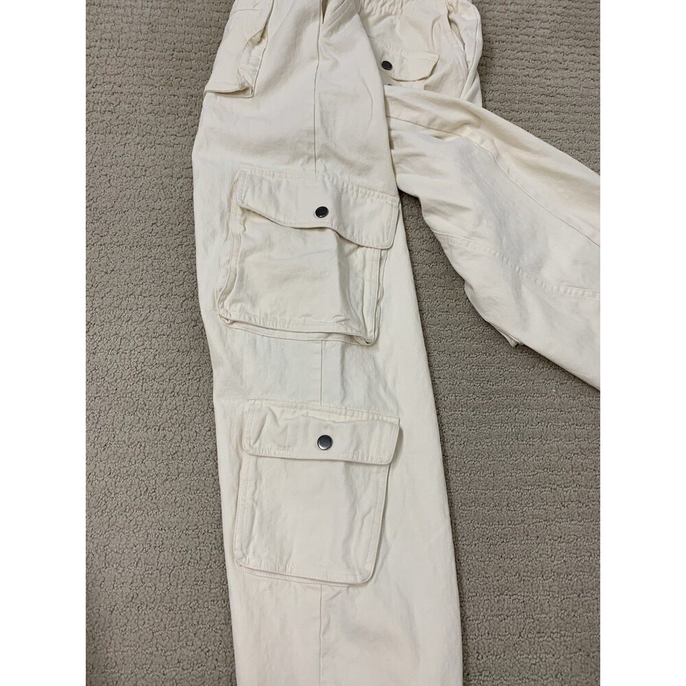 Oli & Hali Cream Streetwear Cargo Pants Drawstring Waist Utility JP0153 Large - Picture 10 of 13